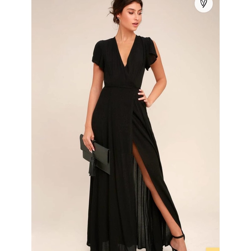 Lulus Heart of Marigold Black Wrap Maxi Dress Size Large